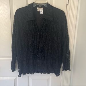 COLDWATER CREEK Black Lace Button Down | Large